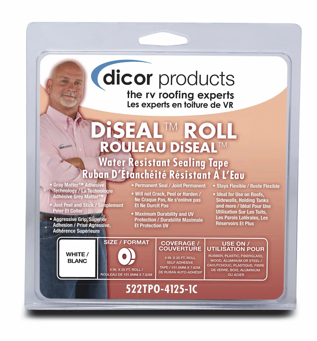522TPO-4125-1C – DICOR CORP Roof Repair Tape, Use To Seal Leaks On RV Roof For Use On TPO (Thermoplastic Polyolefin) ...